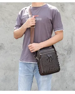 Borsa a tracolla uomo in vera pelle stampa coccodrillo affari casual ventiquattrore