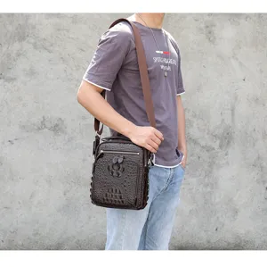 Borsa uomo vera pelle ventiquattrore motivo coccodrillo borsa a tracolla cuoio business