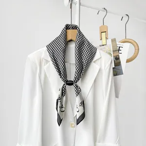 Hounds-tooth chic magnetic silk scarf for women commute stylish neckerchief accessory