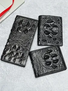 Cartera de Piel Auténtica de Cocodrilo para Hombre Negocios Largo y Corto Monedero de Vaca Tarjetero