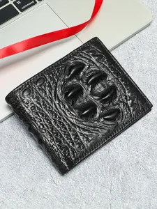 Cartera Hombre Negra Motivo Cocodrilo Cuero Verdadero Negocios Fina Monedero Principal