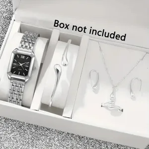 Elegantes 6-teiliges Silberschmuck-Set mit quadratischer Uhr und Tropfenhalskette