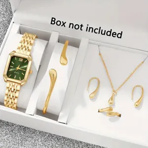 Luxuriöses 6-teiliges vergoldetes Damenuhren- und Tropfenschmuck-Geschenkset-Kollektion