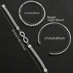 Set mit 3 luxuriösen silbernen Damenarmbändern mit Unendlichkeitssymbol und Kristallen