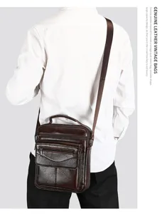 Bolso bandolera vintage de cuero auténtico para hombre gran capacidad bolso marrón
