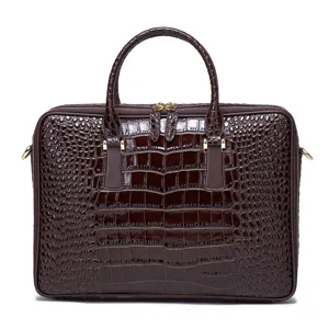 Borsa da lavoro marrone in pelle da uomo con motivo coccodrillo elegante per ufficio.