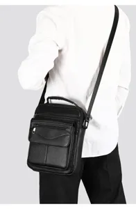 Bolso bandolera de cuero genuino para hombre gran capacidad messenger bag negro elegante.