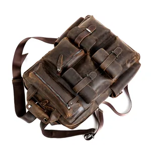 Zaino uomo in pelle vintage grande capacità viaggio all'aperto per computer portatile