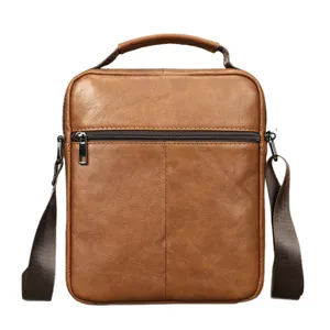 Bolso cruzado de cuero marrón para hombre bolso de hombro informal con asa superior.