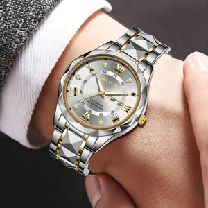 Detaillierte Makroansicht der IRLANDY Herren-Quarzuhr mit Diamantschliff-Armband