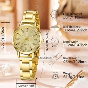 Detaillierte Maßangaben und Spezifikationen für diese elegante goldene Damenuhr