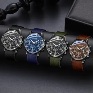 Gaiety Herren-Quarzuhren mit Canvas-Armbändern in vier klassischen, vielseitigen Farben