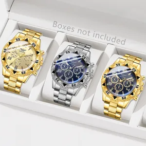Luxuriöse Herren-Quarzuhren mit Blaulichtglas und Metallarmband im Set