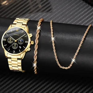 Vista dettagliata del set orologio Geneva dorato con bracciale e collana a fune