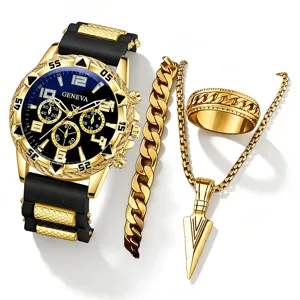 Luxuriöses Herrenuhren-Set in Gold mit Armband Ring und Pfeil-Halskette Schmuckset