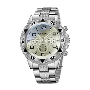 Luxury men's business watch with silver stainless steel strap and champagne dial