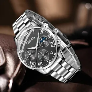 Herren Business-Quarzuhr mit Edelstahlarmband und schwarzem Zifferblatt von Gaiety