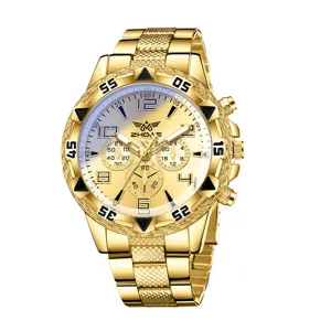 Professionelle luxuriöse Herren-Quarzuhr in Gold mit blau getöntem Glas und Zifferblatt