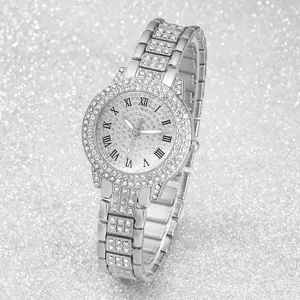 Elegante Damen-Quarzuhr mit silbernem Strass-Stahlband und römischen Ziffern im Zifferblatt