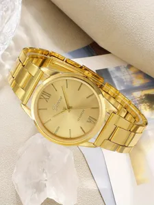Elegante goldene Damen-Quarzuhr mit Edelstahlarmband und römischen Ziffern auf dem Zifferblatt