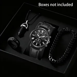 Geneva Herren Business Casual Quarz Uhr Set Schwarz Kunstleder Armband Römische Zifferblatt Armbanduhr Mit Armbändern Schmuck