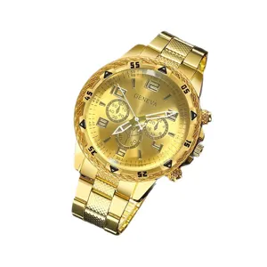 Elegante goldfarbene Herren-Quarzuhr aus Edelstahl im klassischen Business-Leisure-Design
