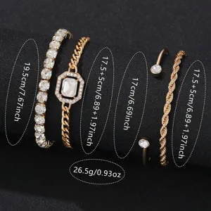 Goldenes 4-teiliges Armband-Set mit Tennis- und Panzerketten für Damen