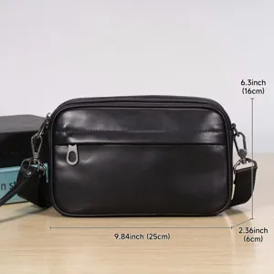 Men's genuine leather crossbody bag casual black shoulder bag with multiple compartments