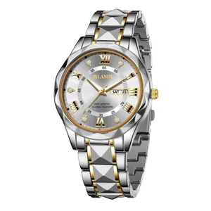 Elegante zweifarbige Herrenquarzuhr mit Diamantmarkierungen und Datumsanzeige