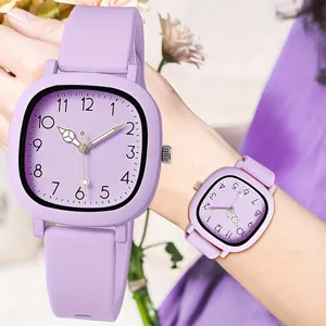 Quadratische Quarzuhr Für Damen Studenten Mode Bonbonfarbe Silikonarmband Analoge Uhr Minimalistische Preppy Armbanduhr