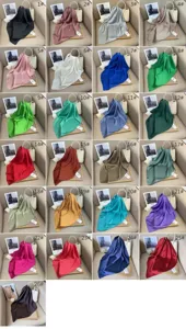 Solid color silk square scarf for women, elegant satin neckerchief, multi-color versatile.