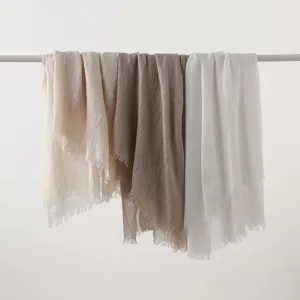 Women linen cotton scarf solid color fringe shawl breathable summer sun protection wrap