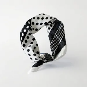 Schwarz-weißer Polka-Dot-Satinschals aus Seide, elegantes minimalistisches Damenhals-Quadrat.