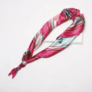 Women satin silk square scarf 90cm elegant pink printed fashion shawl for spring autumn