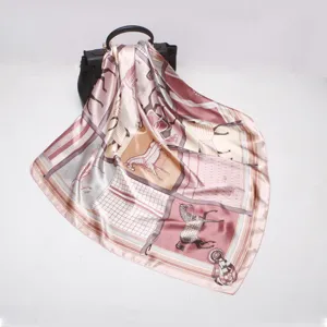 Women large square silk scarf 90cm equestrian printed satin shawl elegant fashion neckerchief