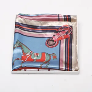 Women satin silk scarf 90cm square scarf classic horse print elegant neckerchief gift box