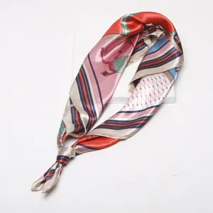 Elegant 90cm satin silk square scarf with classic equestrian print, ideal for autumn wear.