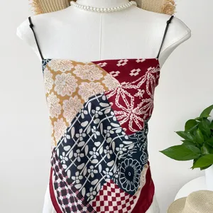 Haut court caraco bandana patchwork paisley été femme sexy haut de plage sans manches