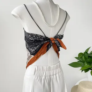 Top caraco dos nu imprimé cachemire été, gilet foulard sans manches pour femme plage.