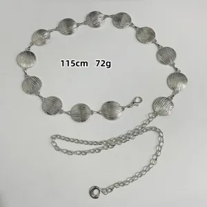 Elegante silberne Metall Taillenkette Muenzen Gürtel fuer Damen Kleid Dekoration 115cm lang