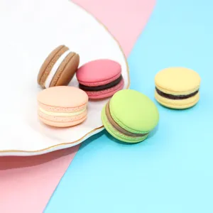 Detailed macro shot of colorful resin macaron miniatures for DIY crafts decoration