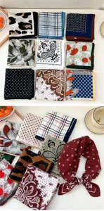 Cotton linen small square scarf fashion paisley floral neckerchief vintage hair band shawl