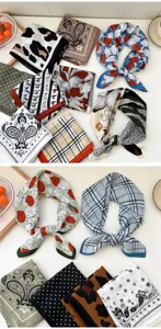 Cotton linen square scarf women fashion floral paisley bandana neckerchief versatile shawl.