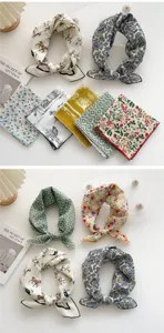 Cotton linen small square scarf vintage floral horse print hair band neckerchief decorative
