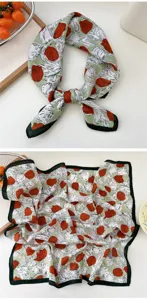 Green floral cotton linen square scarf women stylish tulip neckerchief fashion shawl wrap