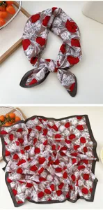 Floral print cotton linen small square scarf detail, perfect for chic neckerchief styling.
