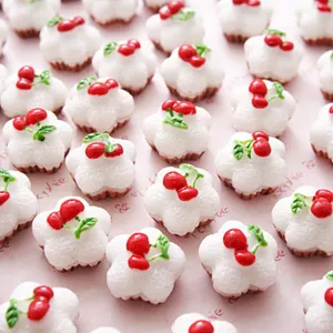 Cabujones de resina en miniatura de pastel con forma de estrella y cereza para DIY