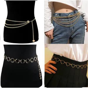 Fashion women gold waist chain multi-layer metal body chain retro rhinestone belt jewelry