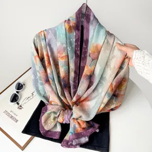 Women Satin Square Scarf Floral Print Fashion Hijab Head Scarf Elegant Neck Scarf For Daily Commute And Party