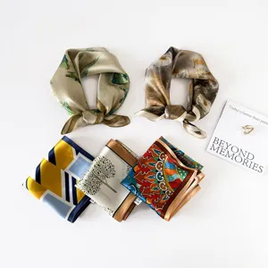 Silk square scarves set with elegant prints, soft mulberry silk material for women fashion.